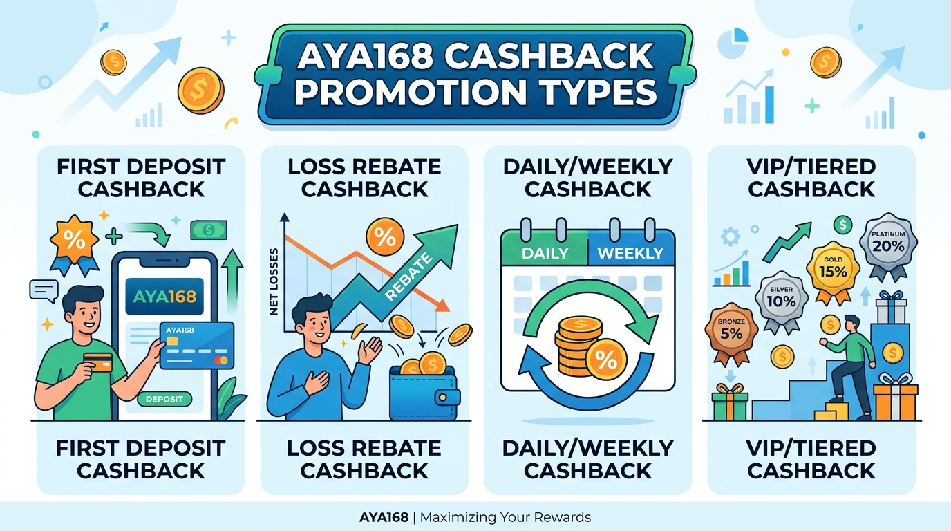 AYA168 Cashback ပရိုမိုးရှင်းအမျိုးအစားများ